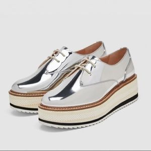 Zara Metallic Platform Derby Shoes